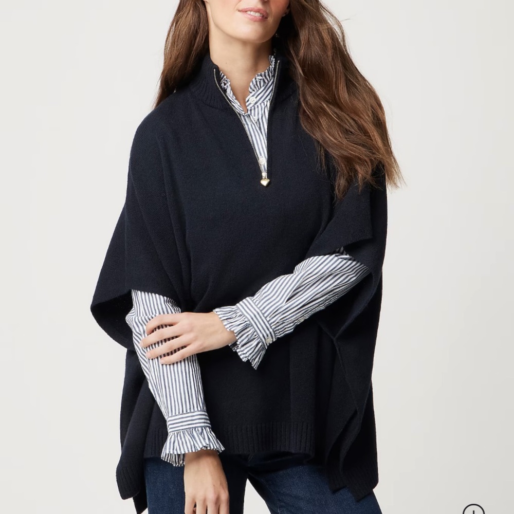 J Crew Heart Pull Quarter Zip Poncho  Sweater Mid Weight Navy Blue New With Tags